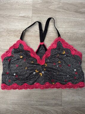 torrid Black Star & Moon Bralette with Hot Pink Lace